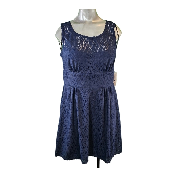 B Darlin‎ Navy Blue Lace Short Fit And Flare Formal Dress 13/14 New With Tags - Picture 1 of 15
